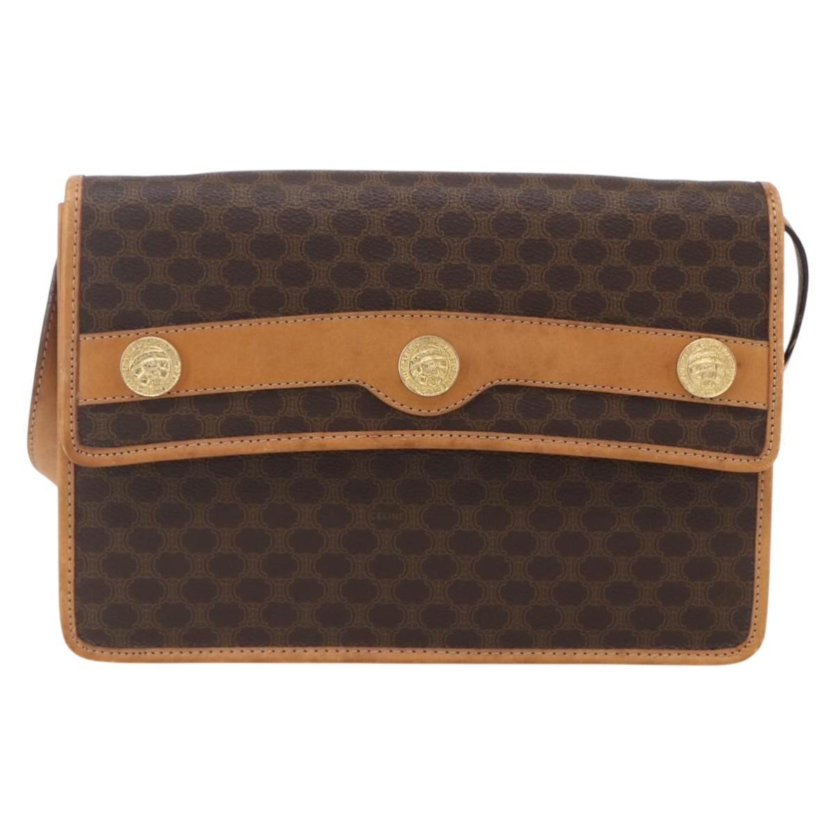 Celine Vintage Macadam Shoulder Bag Canvas and Leather, BROWN, CANVAS, Shoulder bag