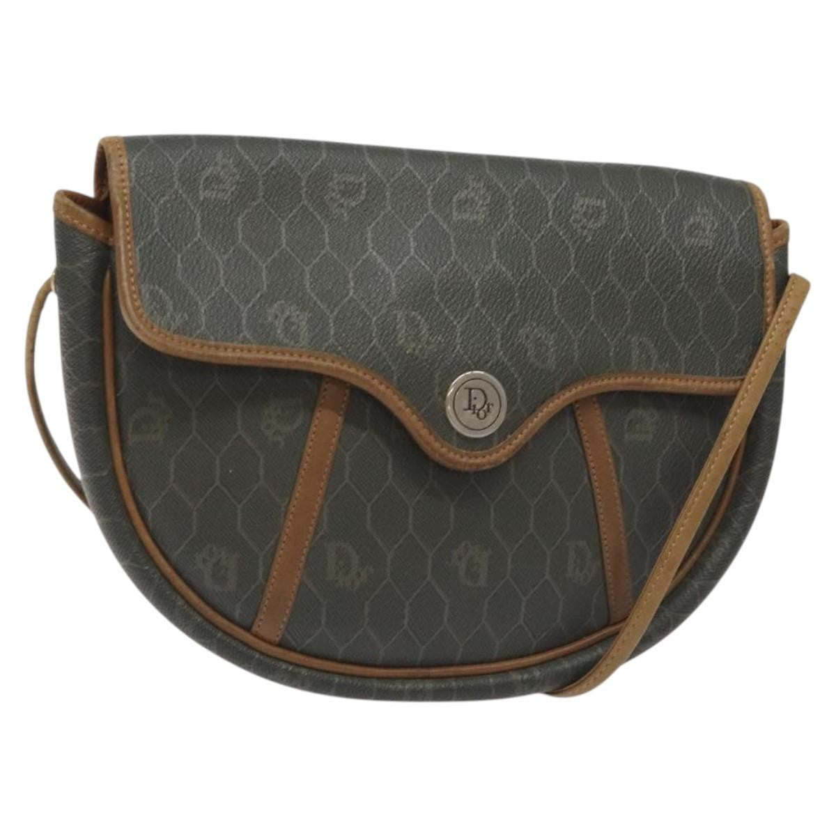 Christian Dior Vintage Honeycomb Flap Crossbody Bag Coated Canvas, GRAY, CANVAS, Crossbody bag
