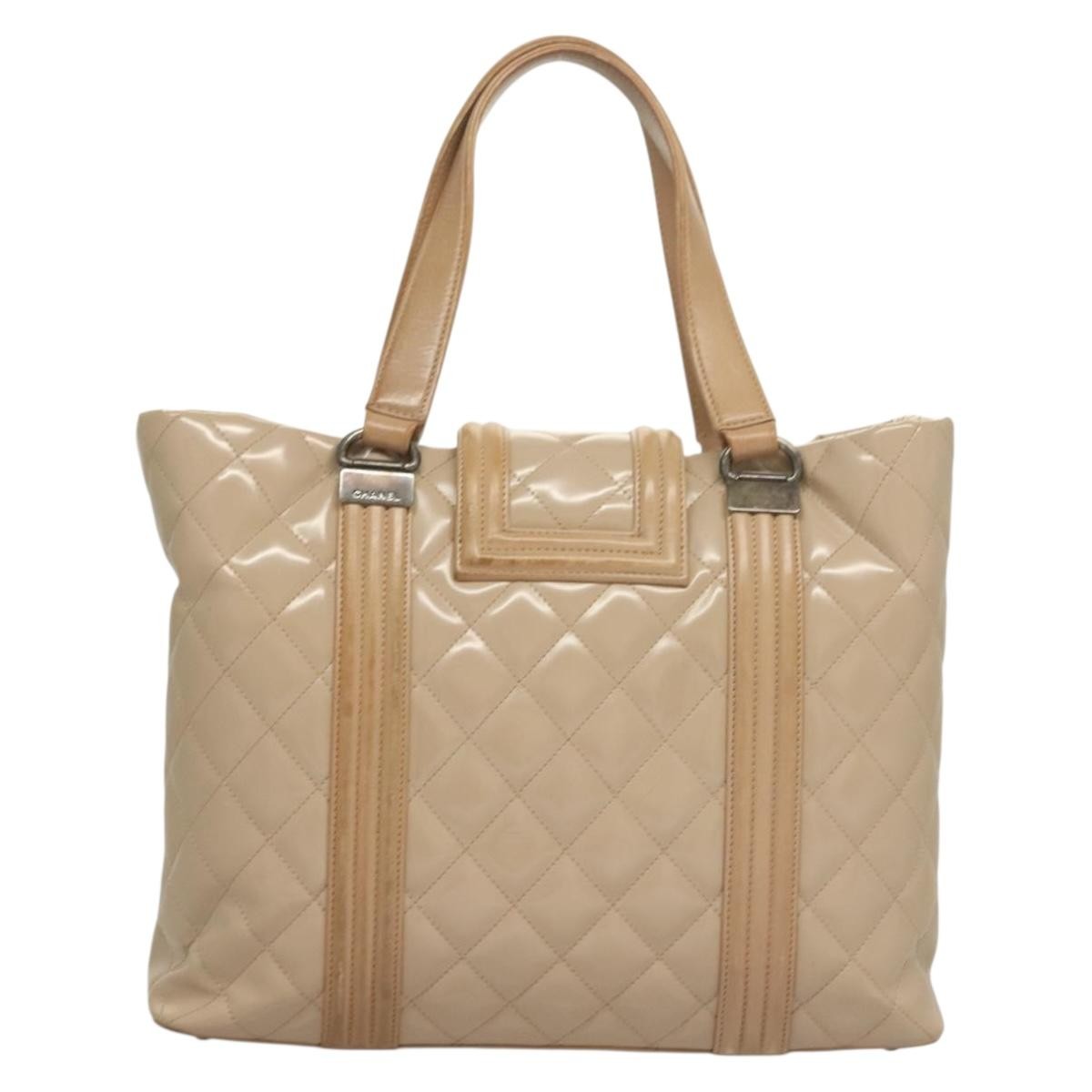 Chanel Quilted Boy Tote Quilted Aged Glazed Aged Calfskin, BEIGE, PATENT_LEATHER, Tote bag