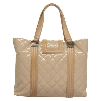 Chanel Quilted Boy Tote Quilted Aged Glazed Aged Calfskin, BEIGE, PATENT_LEATHER, Tote bag