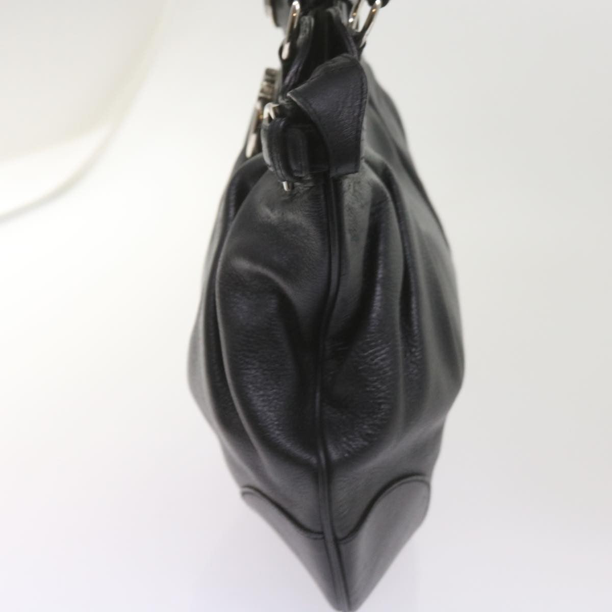 Salvatore Ferragamo Gancini handbag Leather, BLACK, LEATHER, Handbag