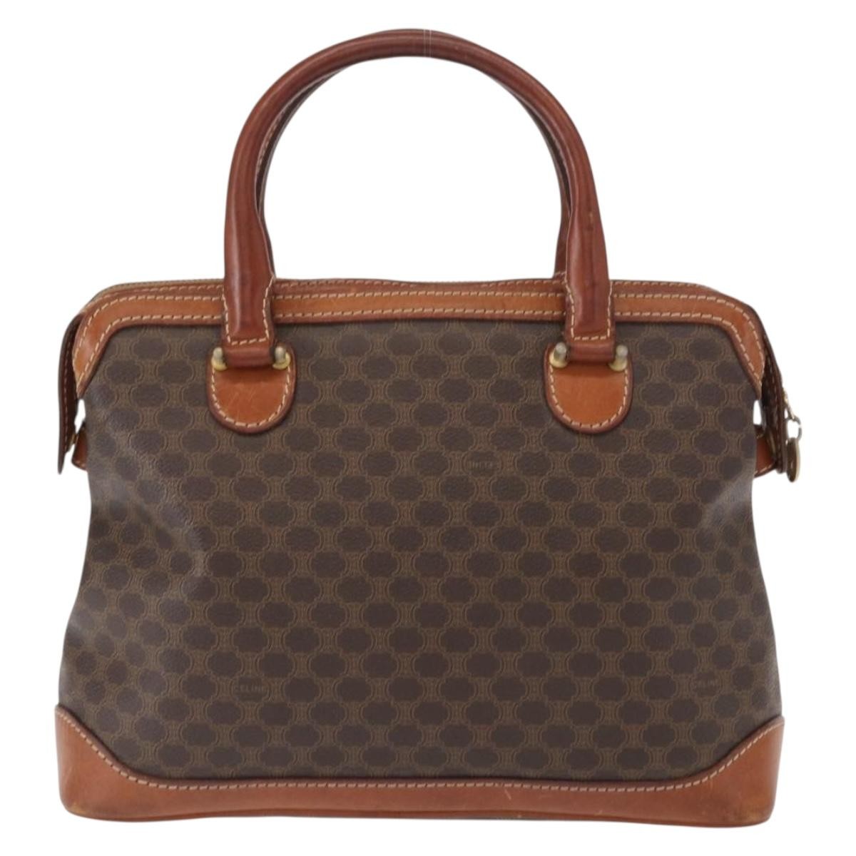 Celine Vintage Macadam Handbag Canvas and Leather, BROWN, CANVAS, Handbag