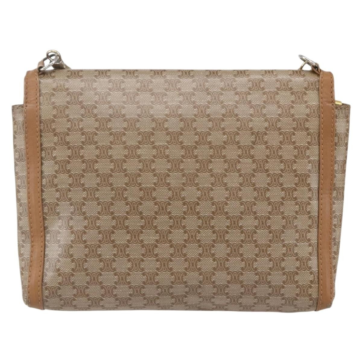 Celine Vintage Macadam Shoulder Bag Canvas and Leather, BEIGE, CANVAS, Shoulder bag