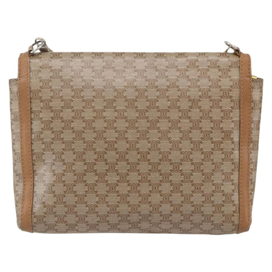 Celine Vintage Macadam Shoulder Bag Canvas and Leather, BEIGE, CANVAS, Shoulder bag