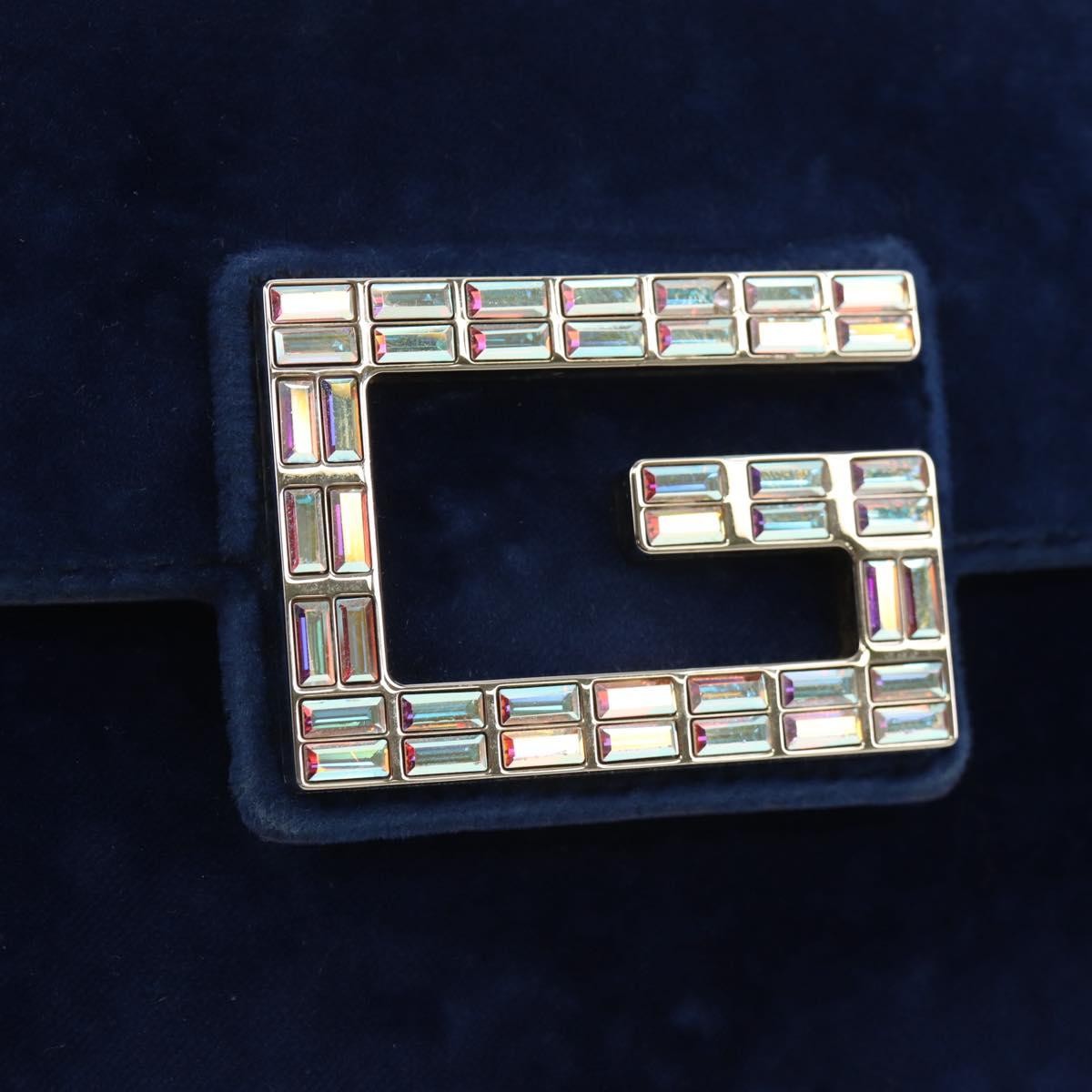 Gucci G Broadway Shoulder Bag Velvet with Crystals, BLUE, VELVET, Shoulder bag