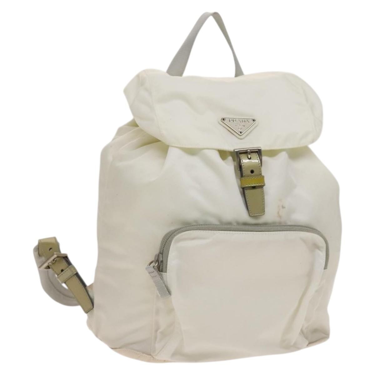 Prada Front Pocket Buckle Backpack Nylon, WHITE, NYLON, Backpack