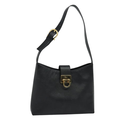 Salvatore Ferragamo Gancio Flap Hobo Leather, BLACK, LEATHER, Shoulder bag