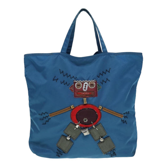 Prada Robot Open Tote Tessuto, BLUE, NYLON, Tote bag