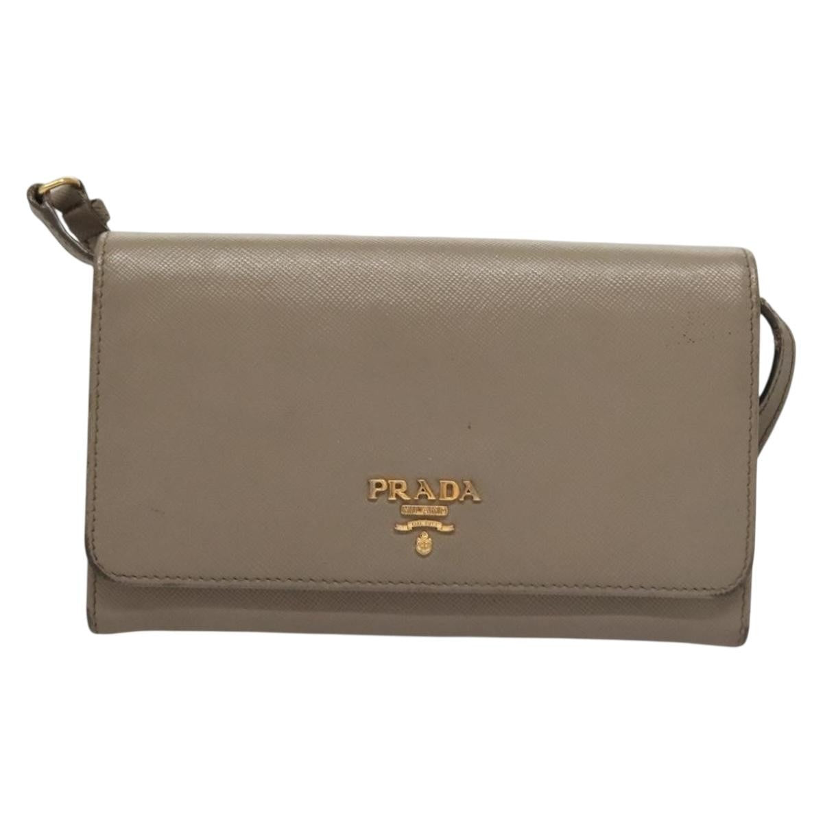 Prada Wallet on Strap Saffiano Leather, BEIGE, LEATHER, Shoulder bag