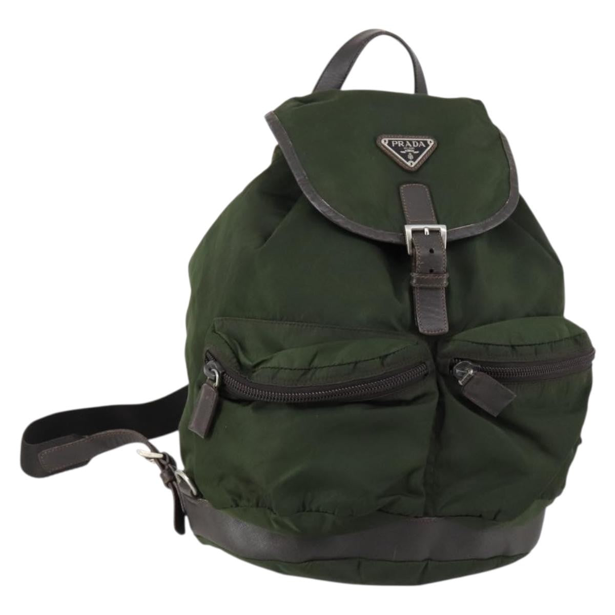 Prada Double Front Pocket Backpack Tessuto, KHAKI, NYLON, Backpack