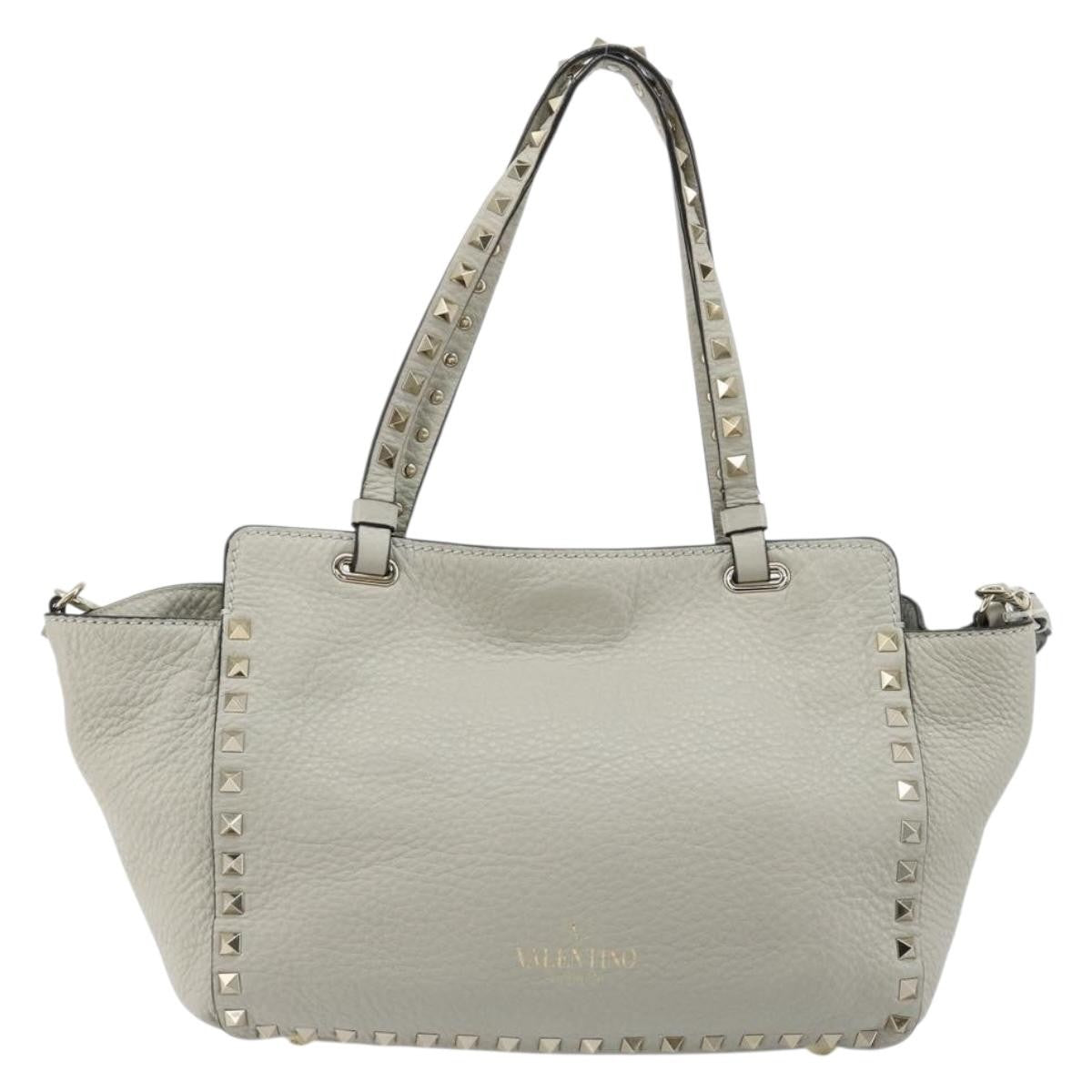Valentino Garavani Rockstud Tote Textured Leather, Gray, Leather, Tote Bag