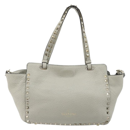 Valentino Garavani Rockstud Tote Textured Leather, Gray, Leather, Tote Bag