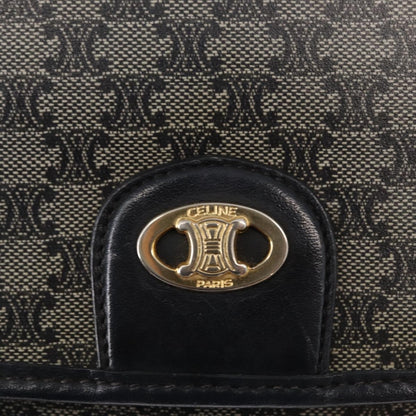 Celine Vintage Macadam Shoulder Bag Canvas and Leather, BLACK, CANVAS, Shoulder bag