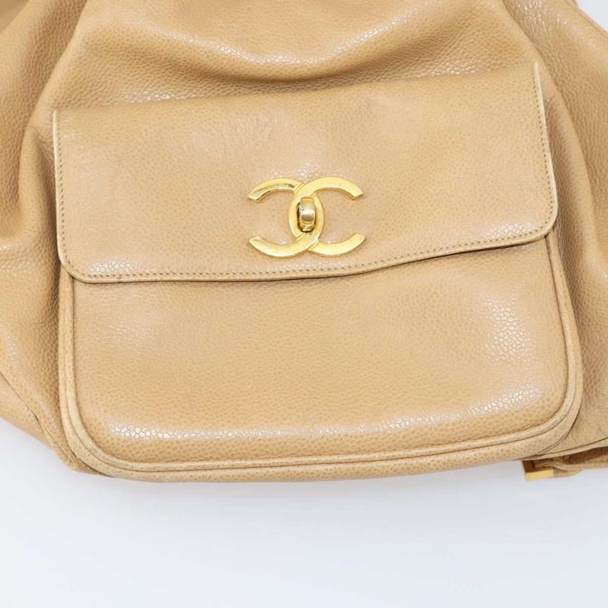 Chanel CC Front Pocket Backpack Leather, BEIGE, LEATHER, Backpack