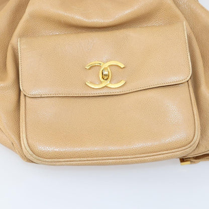 Chanel CC Front Pocket Backpack Leather, BEIGE, LEATHER, Backpack