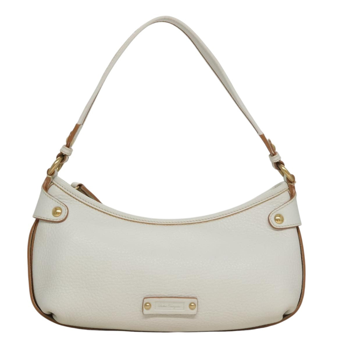 Salvatore Ferragamo Gancini Shoulder Bag Leather, WHITE, LEATHER, Shoulder bag