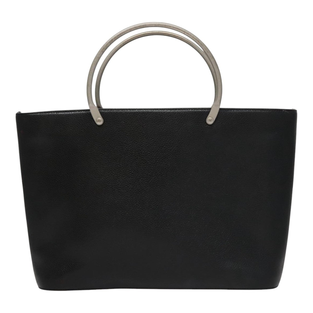 Chanel Vintage Metal Ring Tote Leather, BLACK, LEATHER, Tote bag