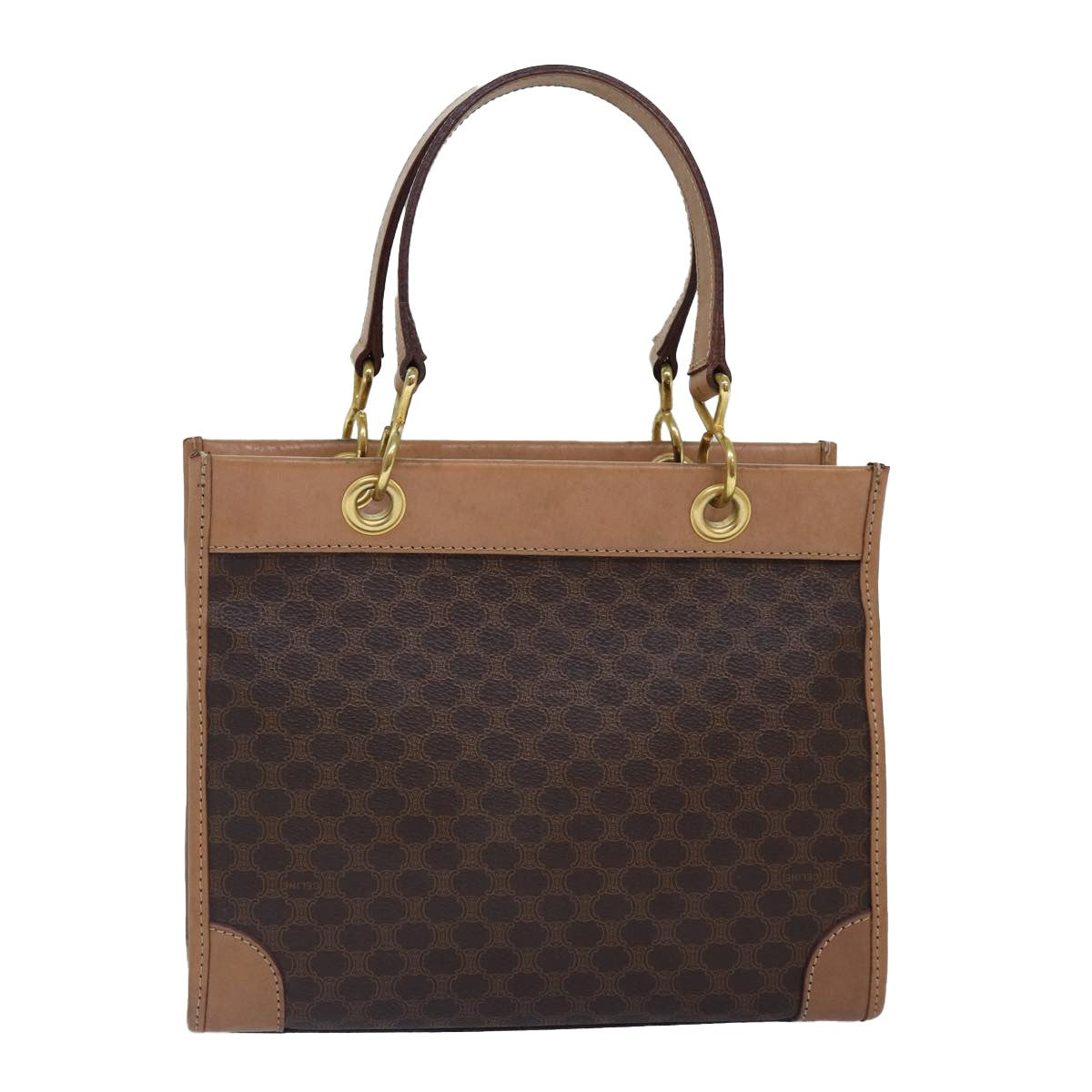 Celine Vintage Macadam Handbag Canvas and Leather, Brown, Canvas, Handbag