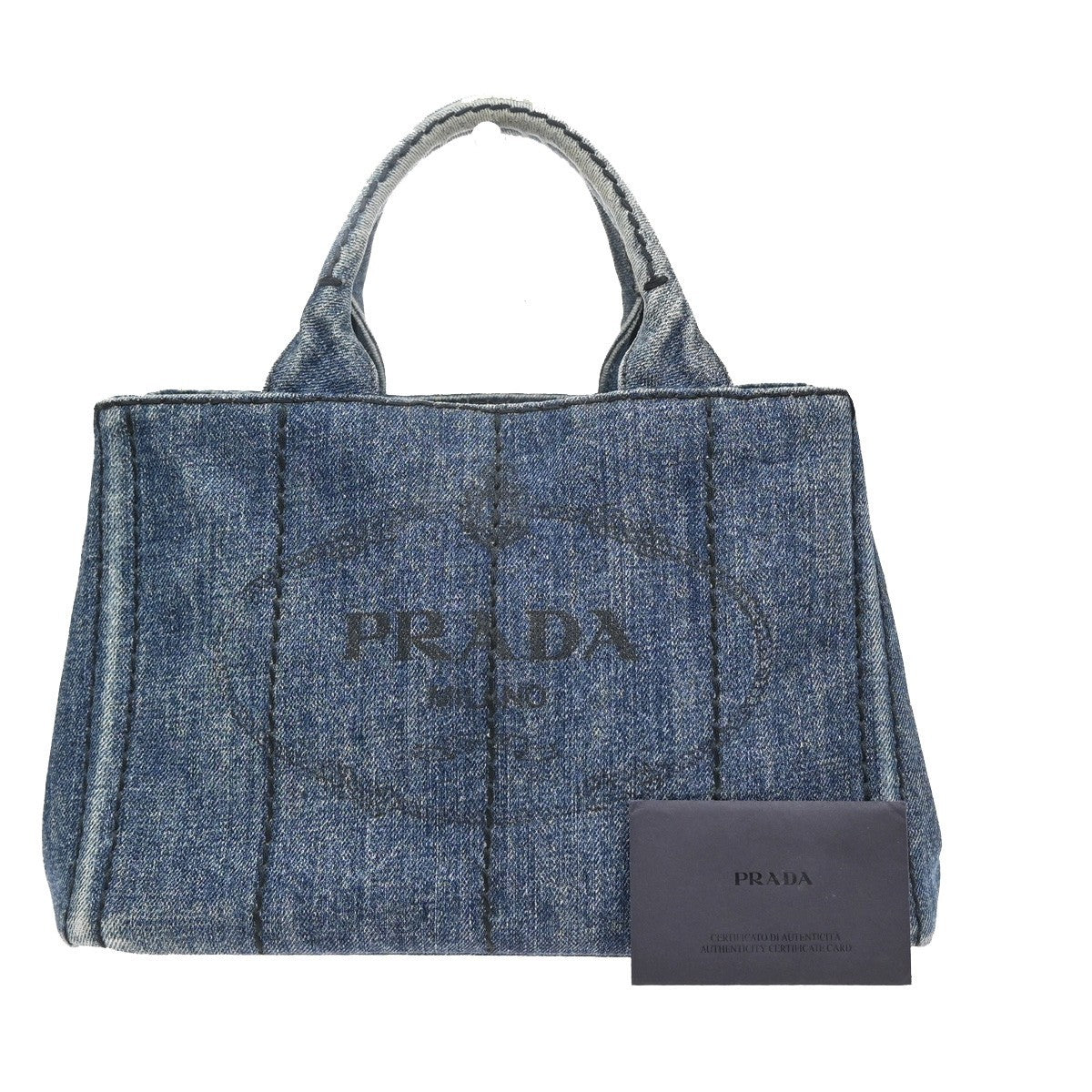 Prada Canapa Open Tote Denim, BLUE, DENIM_JEANS, Tote bag