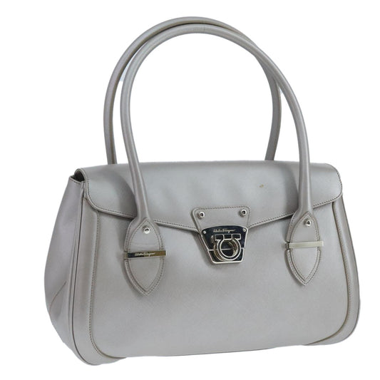 Salvatore Ferragamo Flap Satchel Saffiano Leather, SILVER, LEATHER, Handbag