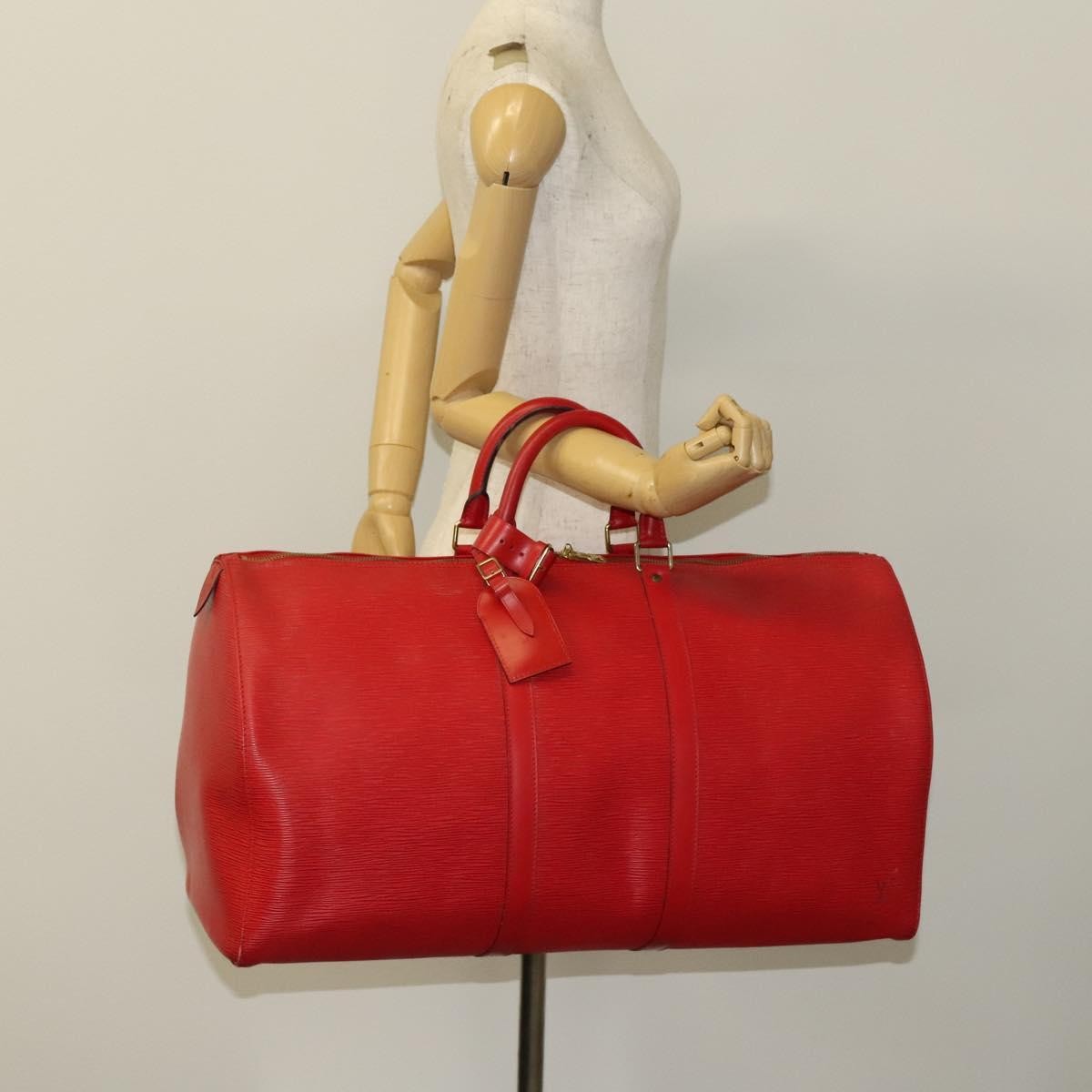 Louis Vuitton Keepall Bag Epi Leather, RED, LEATHER, Travel bag