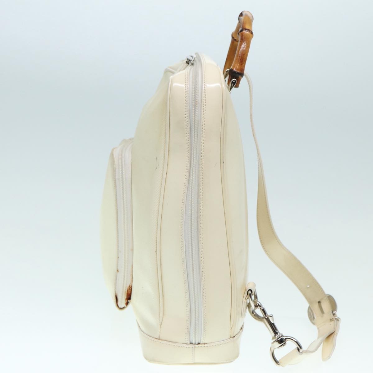 Gucci Vintage Bamboo Backpack Nylon and Patent Leather, WHITE, NYLON, Backpack