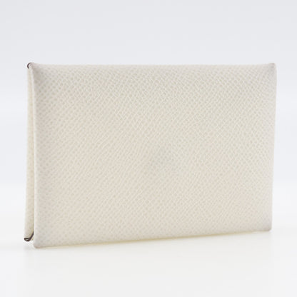 Hermes Calvi Card Holder Epsom, WHITE, LEATHER, Card Holders