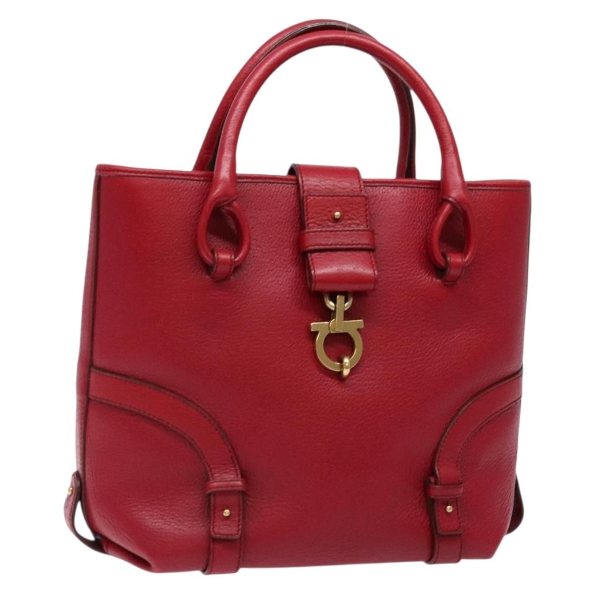 Salvatore Ferragamo Gancini handbag Leather, RED, LEATHER, Handbag