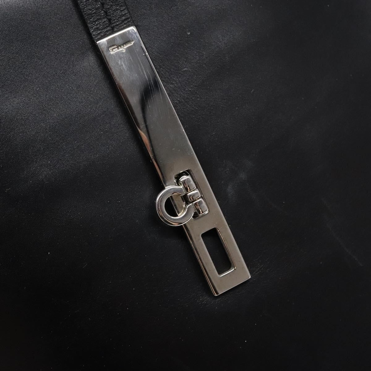 Salvatore Ferragamo Gancini Shoulder Bag Leather, BLACK, LEATHER, Shoulder bag