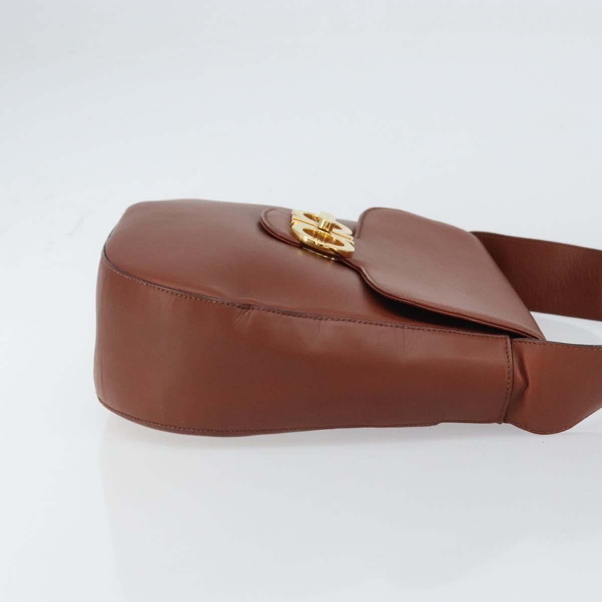 Salvatore Ferragamo Gancini Shoulder Bag Leather, BROWN, LEATHER, Shoulder bag