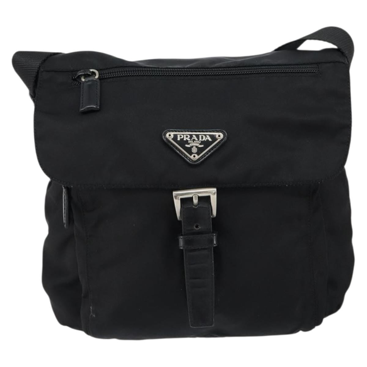 Prada Buckle Messenger Bag Tessuto, BLACK, NYLON, Shoulder bag