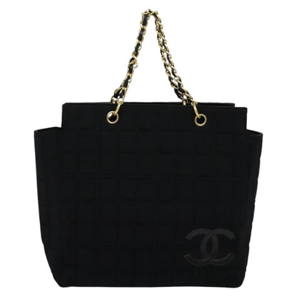 Chanel Chocolate Bar Chain Tote Quilted Jersey, BLACK, COTTON, Tote bag