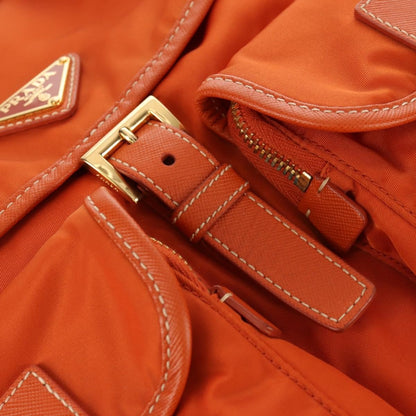 Prada Vela Double Front Pocket Backpack Tessuto with Saffiano Leather, ORANGE, NYLON, Backpack
