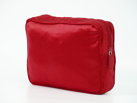 Prada Zip Around Toiletry Bag Silk, Red, Satin, Clutch