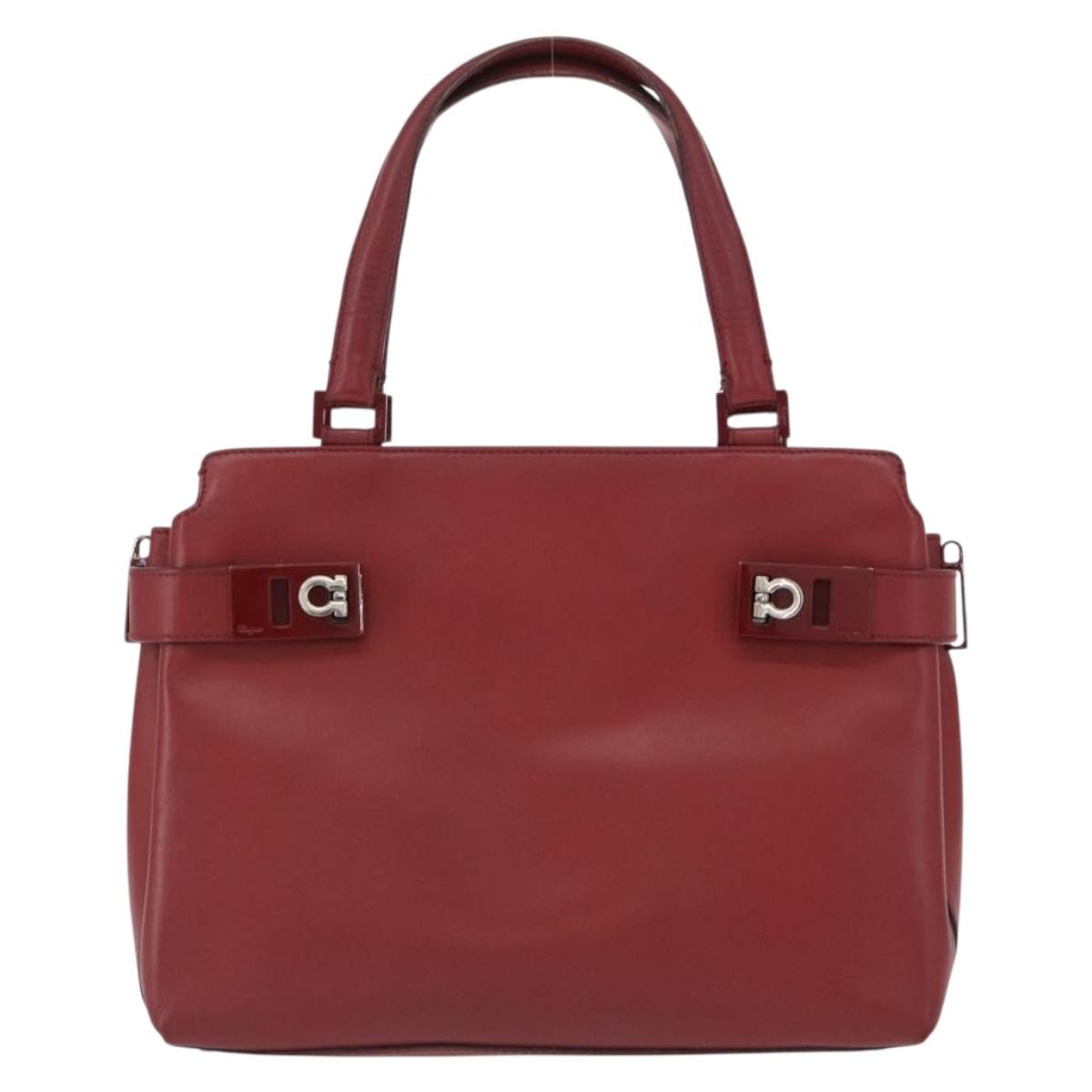 Salvatore Ferragamo Double Gancini Side Buckle Tote Leather, RED, LEATHER, Handbag