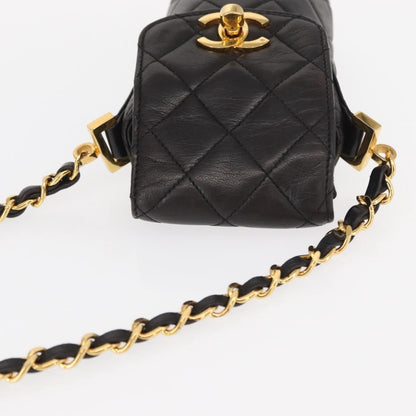 Chanel Chain Shoulder Bag Leather, BLACK, LEATHER, Shoulder bag