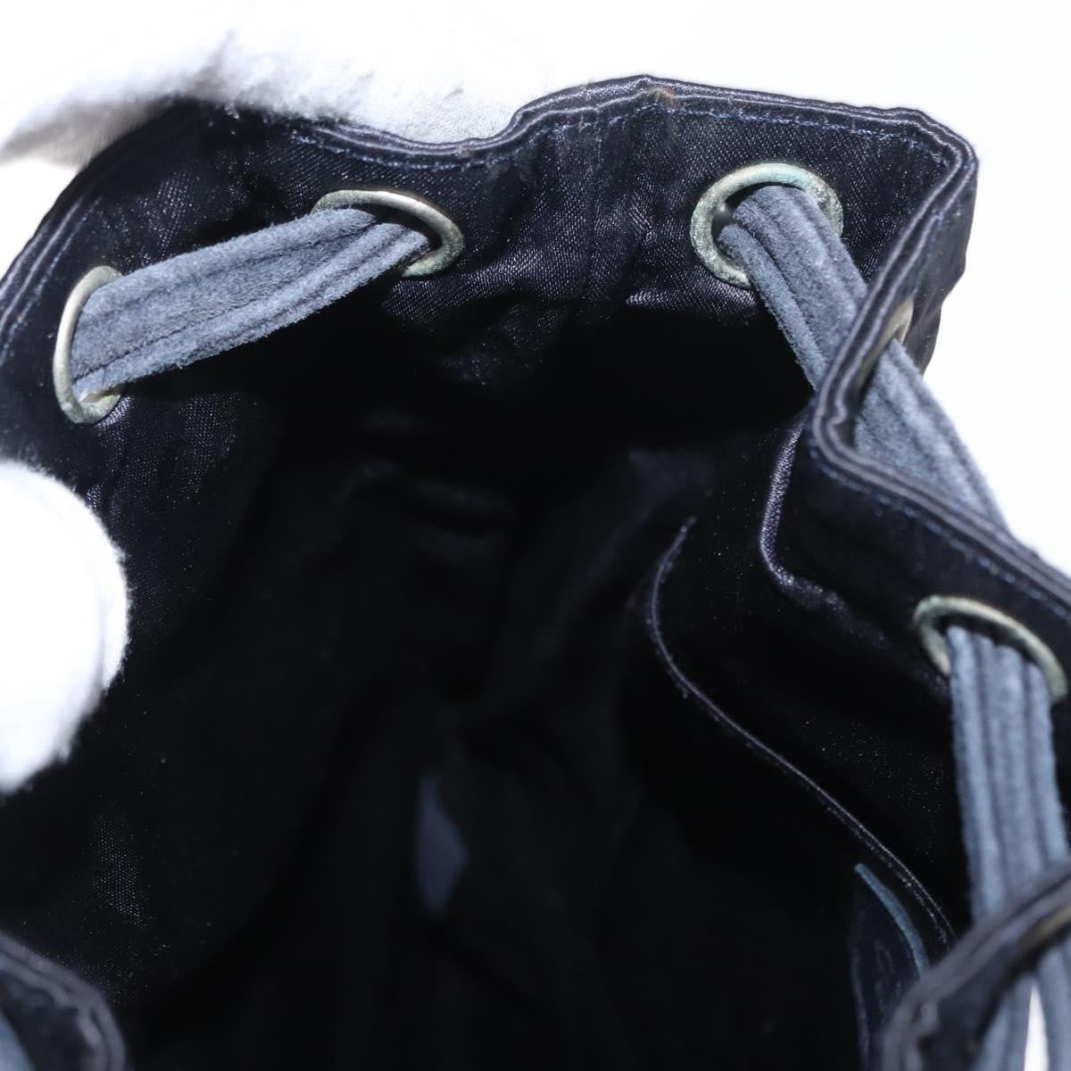 Chanel Vintage Drawstring Backpack Quilted Satin with Suede, NAVY, SATIN, Backpack