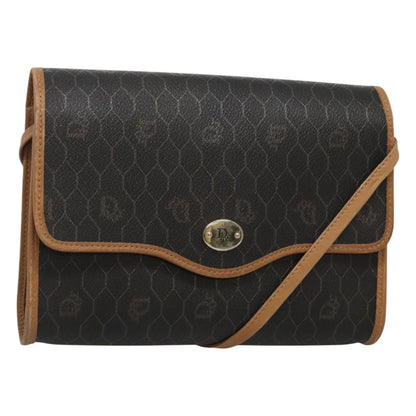 Christian Dior Vintage Honeycomb Flap Crossbody Bag Coated Canvas, BLACK, CANVAS, Shoulder bag