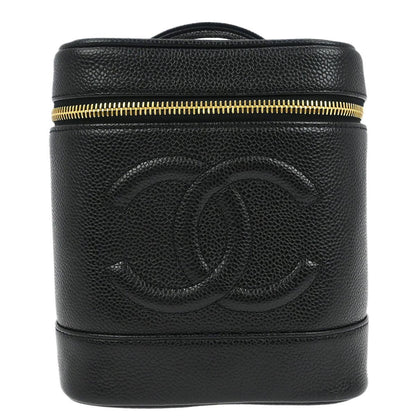 Chanel Vintage Timeless Cosmetic Case Caviar, BLACK, LEATHER, Clutche & pouche