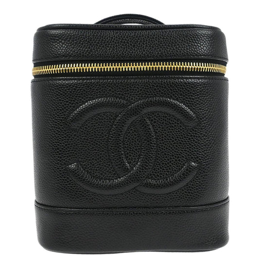Chanel Vintage Timeless Cosmetic Case Caviar, BLACK, LEATHER, Clutche & pouche