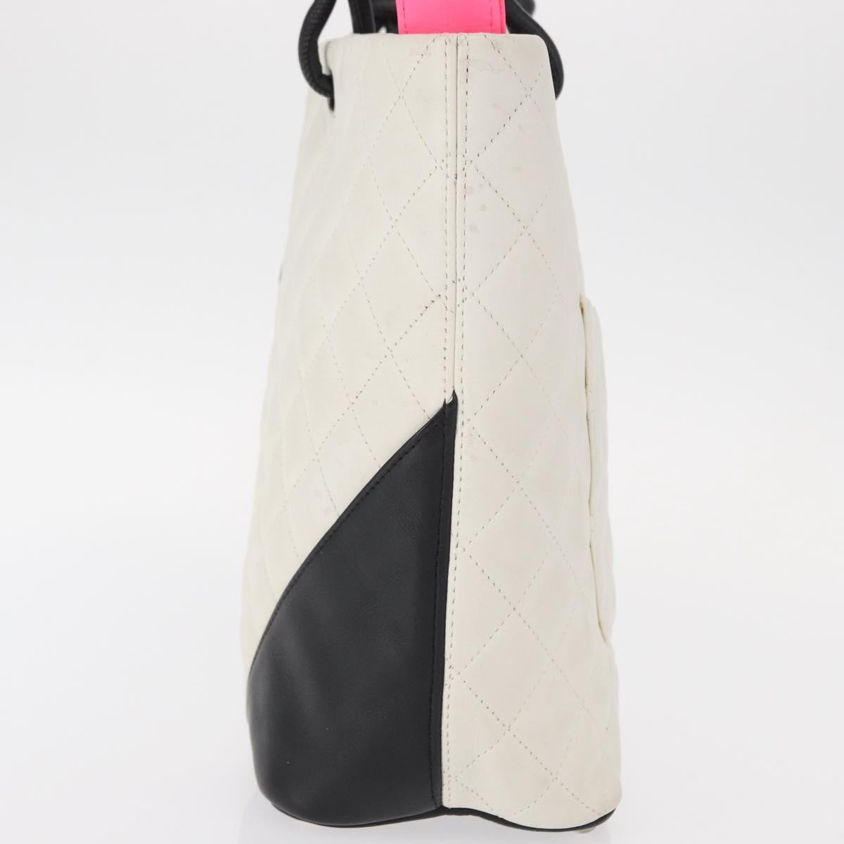 Chanel Cambon Tote Quilted Leather, WHITE, LEATHER, Tote bag