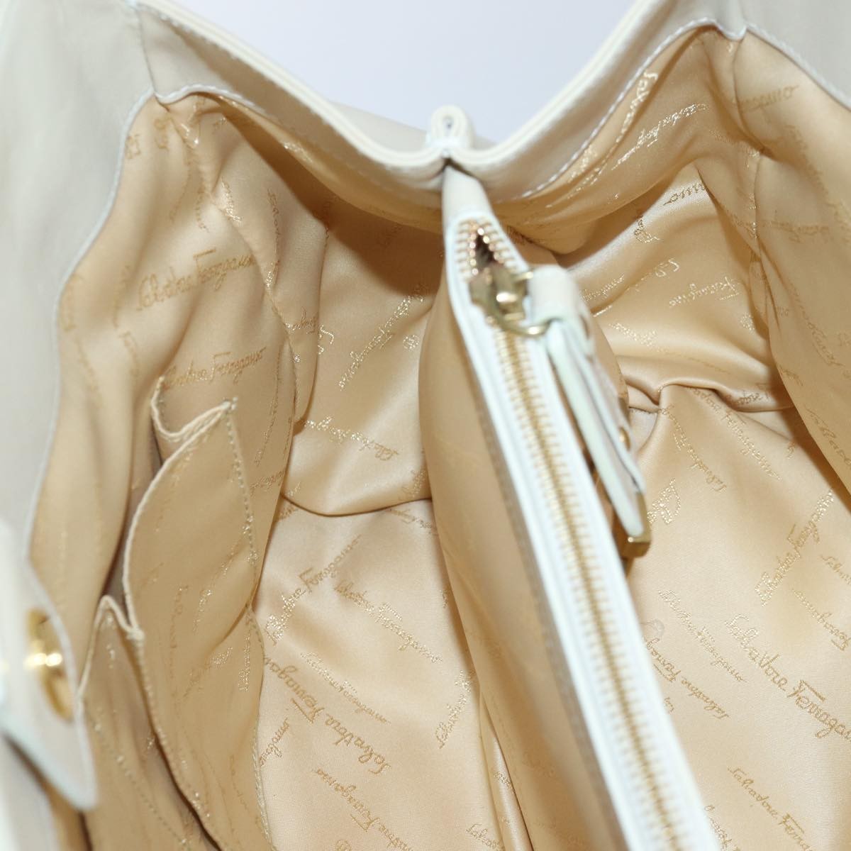 Salvatore Ferragamo Gancini Shoulder Bag Leather, BEIGE, LEATHER, Shoulder bag