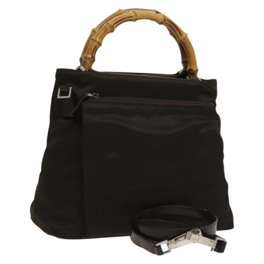 Gucci Vintage Bamboo Handle Bag Nylon, BROWN, NYLON, Handbag
