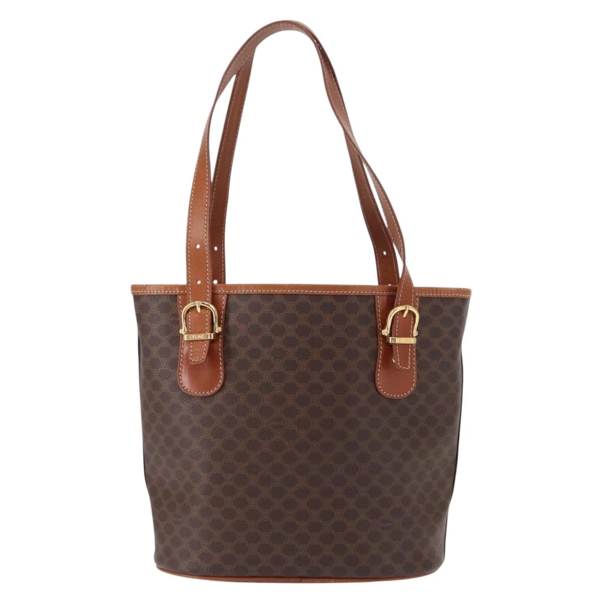 Celine Vintage Macadam Shoulder Bag Canvas and Leather, BROWN, PVC, Shoulder bag