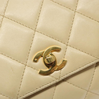 Chanel Vintage CC Flap Crossbody Bag Quilted Lambskin, BEIGE, LEATHER, Shoulder bag