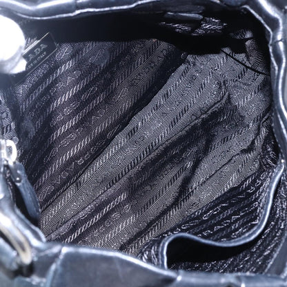 Prada Pushlock Shoulder Bag Leather, BLACK, LEATHER, Shoulder bag