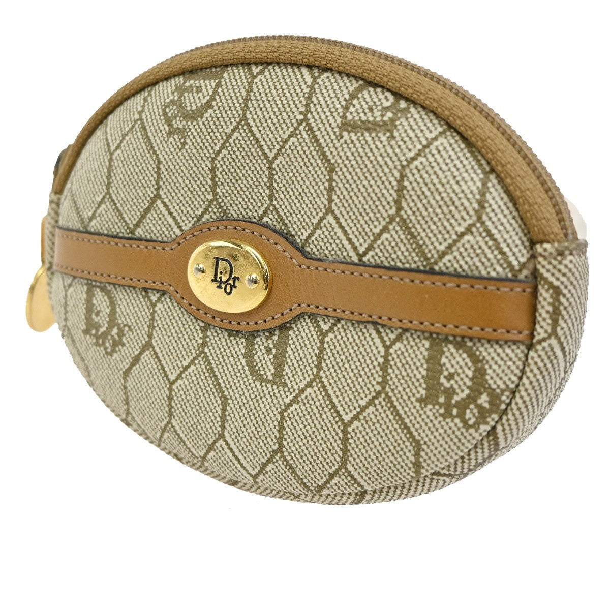 Christian Dior Honeycomb Zip Coin Purse Canvas and Leather, Beige, Canvas, Wallet