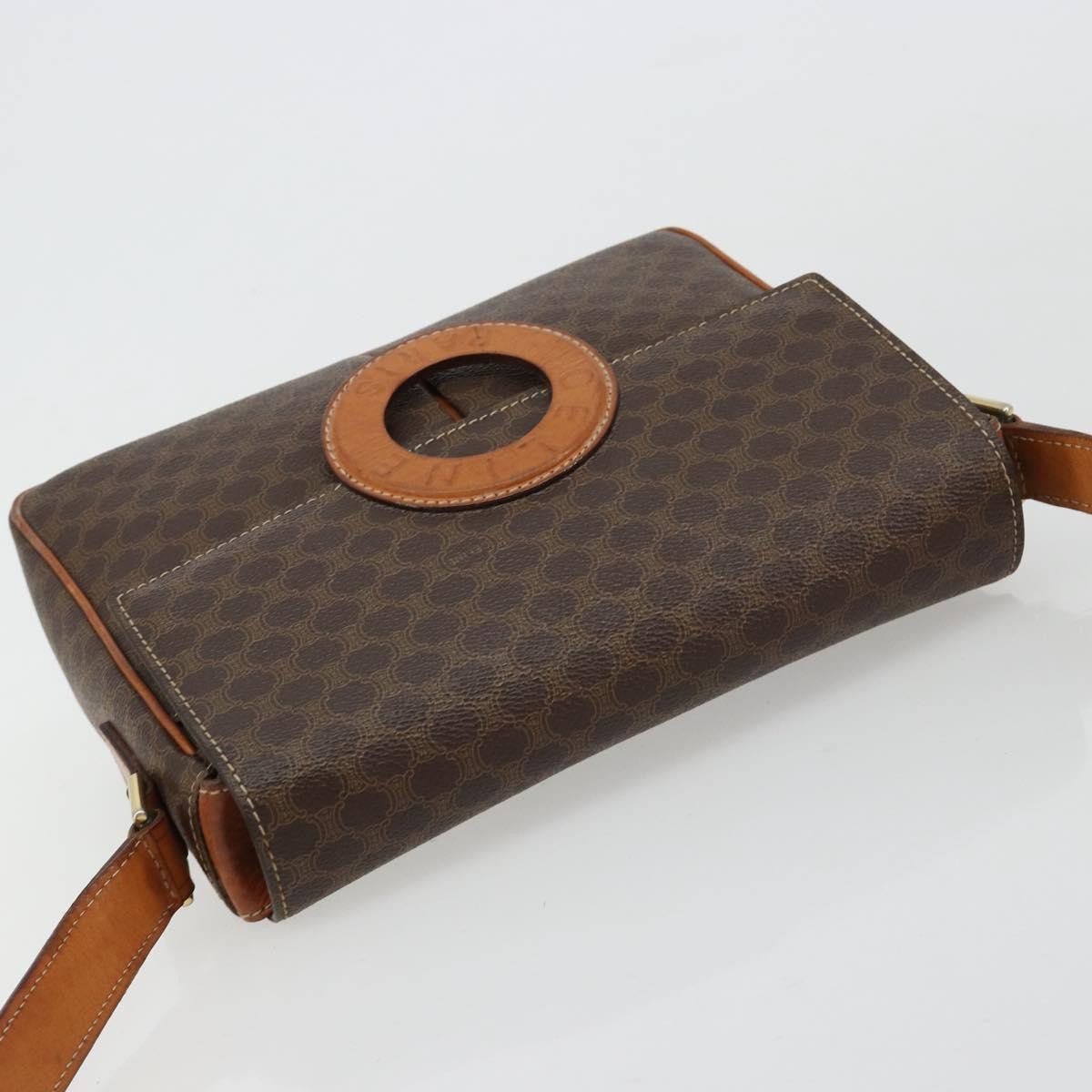 Celine Vintage Macadam Circle Logo Shoulder Bag Canvas and Leather, Brown, Canvas, Shoulder Bag