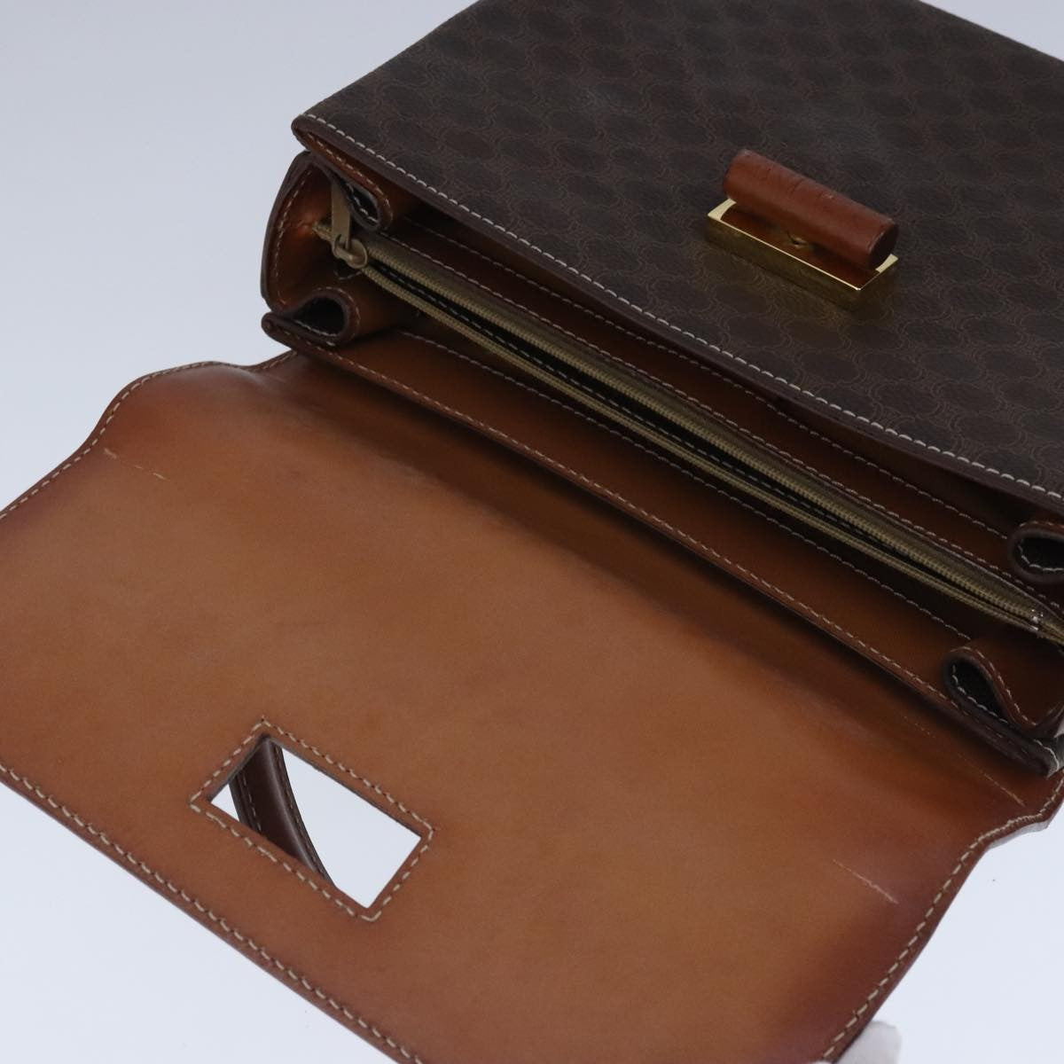 Celine Vintage Convertible Top Handle Bag Macadam Coated Canvas, BROWN, CANVAS, Handbag