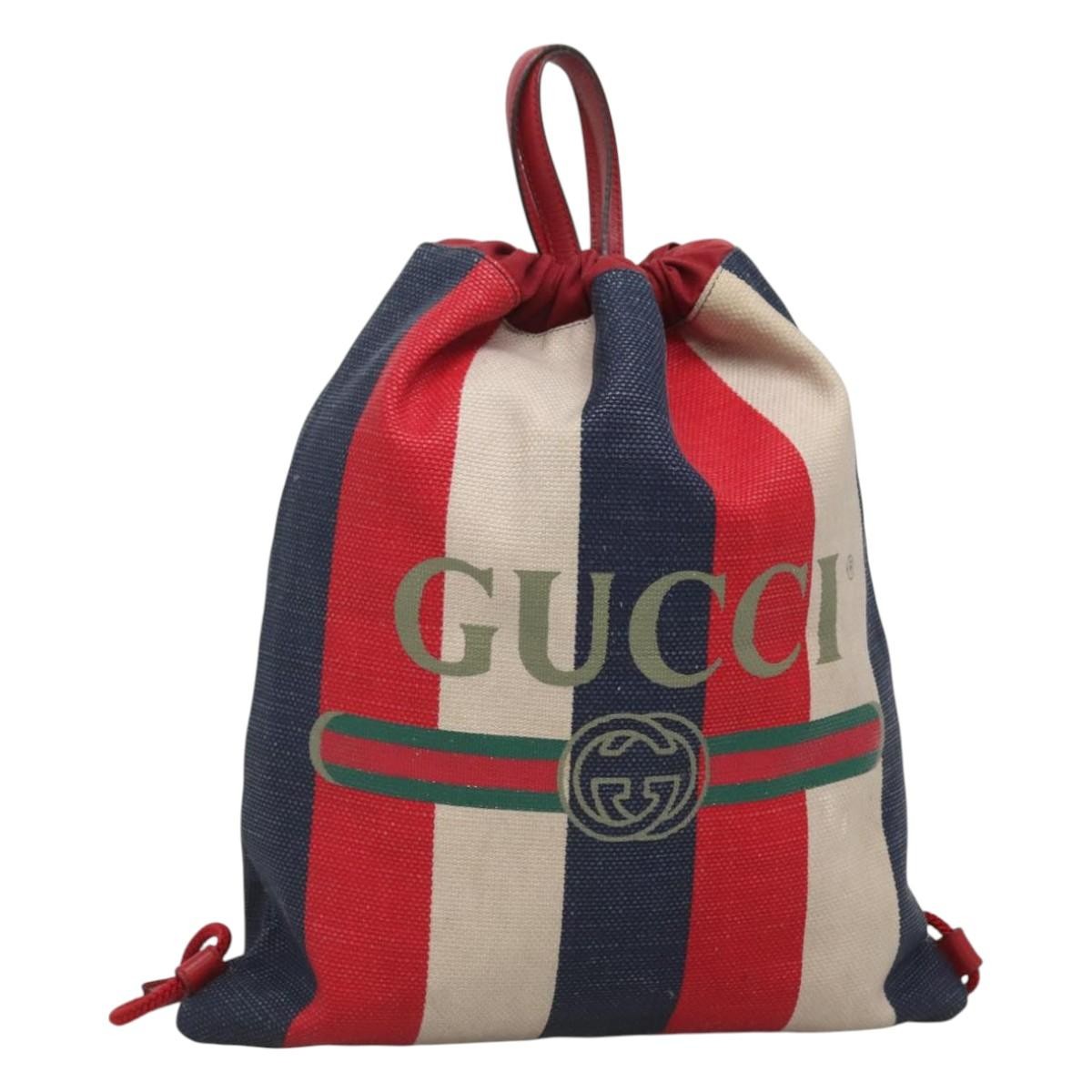 Gucci Logo Drawstring Backpack Striped Canvas, Multicolour, Canvas, Backpack